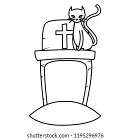 halloween black cat with gravestone character
