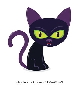 Halloween black cat with green eyes vector illustration