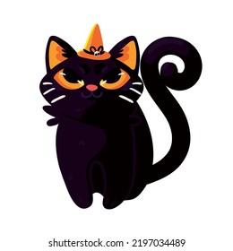 gato negro de halloween con sombrero