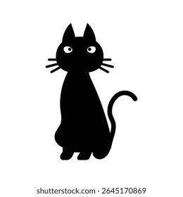 Halloween black cat icon in simple flat style. Great for spooky graphics, decorations, or social media designs.