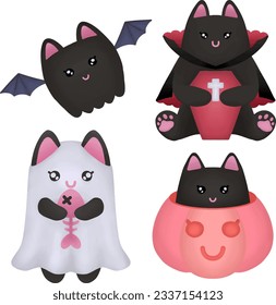 Halloween Black cat illustration set