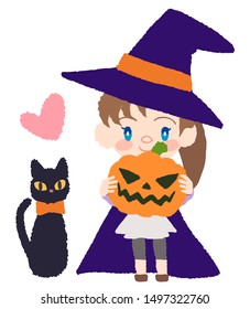 Halloween, black cat and kids illustration
