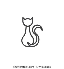 Halloween black cat line icon. linear style sign for mobile concept and web design. Sitting cat outline vector icon. Symbol, logo illustration. Vector graphics
