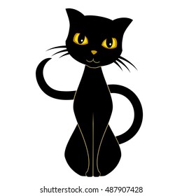 Halloween black cat on white background.