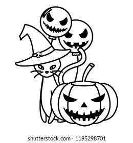 halloween black cat with pumpkin and balloons