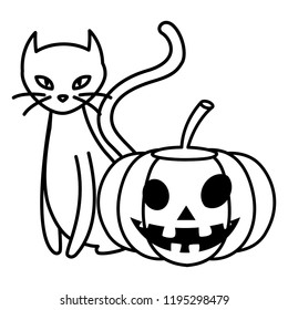 halloween black cat with pumpkin character