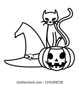 halloween black cat with pumpkin character
