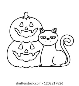 halloween black cat with pumpkins