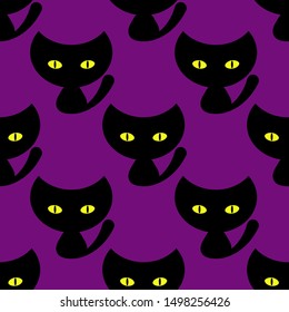 Halloween black cat seamless pattern. Vector