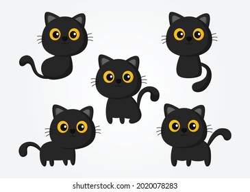 Halloween black cat set isolated on white background. vector illustration.