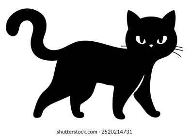 Halloween black cat silhouette isolated on white