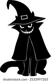 Halloween Black Cat Silhouettes. Vector Hand Drawn Isolated On Transparent Background