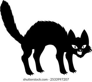 Halloween Black Cat Silhouettes. Vector Hand Drawn Isolated On Transparent Background
