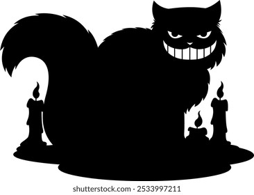 Halloween Black Cat Silhouettes. Vector Hand Drawn Isolated On Transparent Background