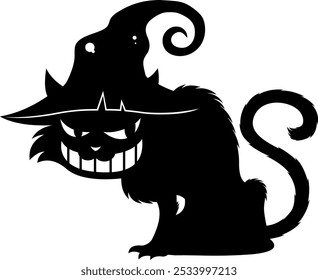 Halloween Black Cat Silhouettes. Vector Hand Drawn Isolated On Transparent Background