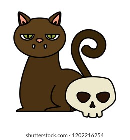 halloween black cat with skull