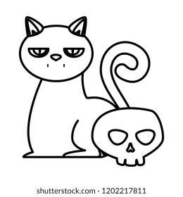 halloween black cat with skull