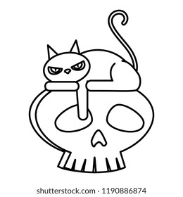 halloween black cat with skull character