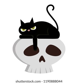 halloween black cat with skull character