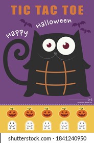 Halloween Black Cat Tic Tac Toe Printable Board Game Paper Toy For Kid. Halloween Tic Tac Toe Game. Print And Cut Out Paper Toy.