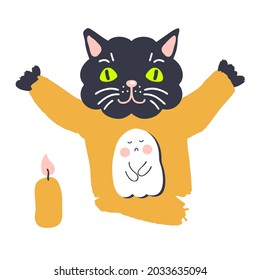Halloween black cat vector drawing. Perfect for poster, textile and prints.  Cartoon style illustration for decor and design.

