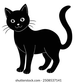 Halloween Black Cat Vector Icon Logo.