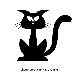 Halloween black cat vector silhouette. Cartoon clipart Illustration isolated on white background