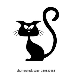 Halloween black cat vector silhouette. Cartoon clipart Illustration isolated on white background