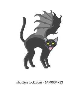 Halloween black cat with wings. Design element icon emblem. Vector image. eps 10
