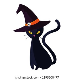 halloween black cat with witch hat