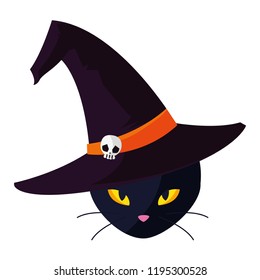 halloween black cat with witch hat