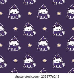 Halloween black cat witch seamless pattern