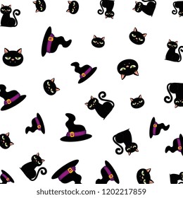halloween black cats pattern background