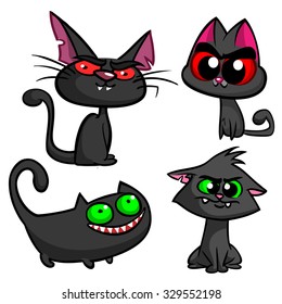 Halloween black cats set. Vector character icons