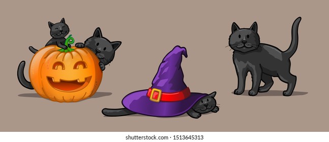 Halloween black cats. Vector Illustration