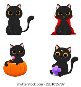 Halloween black cats.Halloween concept cute vector illustration.