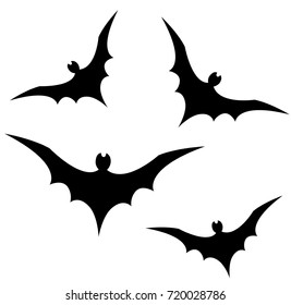 Halloween. The black contour of the bat is flying. Vector illustration.