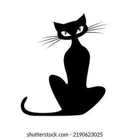 Halloween black element. Dangerous black cat. Vector on transparent background 