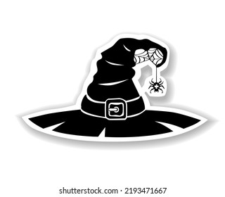 Halloween Black Element. Witch Hat Silhouette With Spider. Vector On Transparent Background