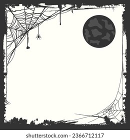 Halloween black frame illustration with spider net and tree silhouettes