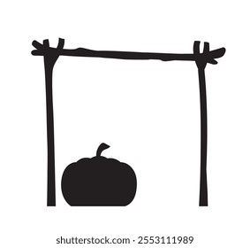 Moldura preta de Halloween. Silhueta de abóbora. Feriado internacional do terror do medo. Adesivo para redes sociais e mensageiros. Ilustração de vetor linear isolada no plano de fundo branco