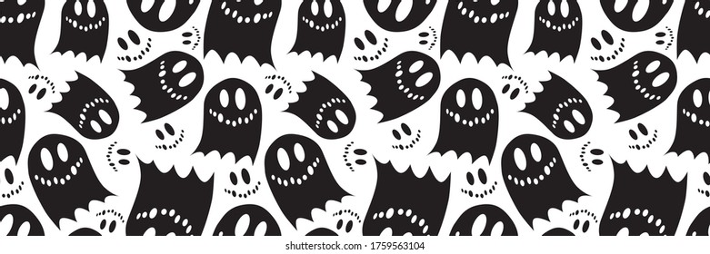 Halloween black ghosts fly on a white background. Holiday