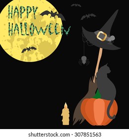 Halloween black greeting card, placard or invitation. Vector illustration