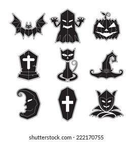 Halloween black icon set vector