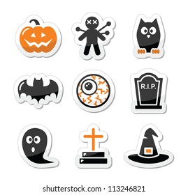 Halloween black icons set as labels