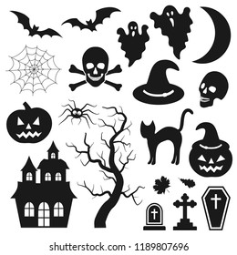Halloween black icons set. Vector illustration