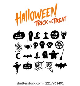 Halloween Black Isolated Objects Set. Vector Illustration of Collection for October 31 Holiday.