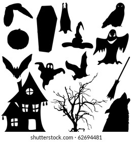 Halloween black object silhouette vector isolated on white