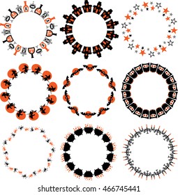 Halloween Black Orange circle vector Frames
