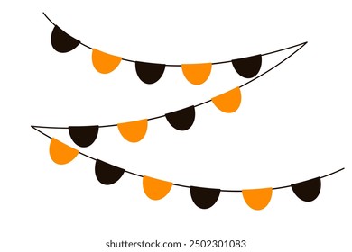 Guirnalda negra y naranja de Halloween. Banderín de Vector aislado sobre fondo blanco. Colgando banderas de fiesta de otoño.